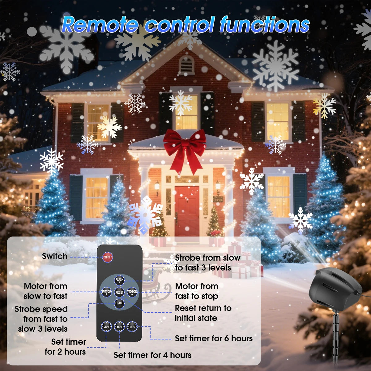 2025 NEW Snow Projector Lights, Dynamic Rotating Snowflake Projection Light Outdoor, IP65 LED Snow Spotlight Lightning or Hallow